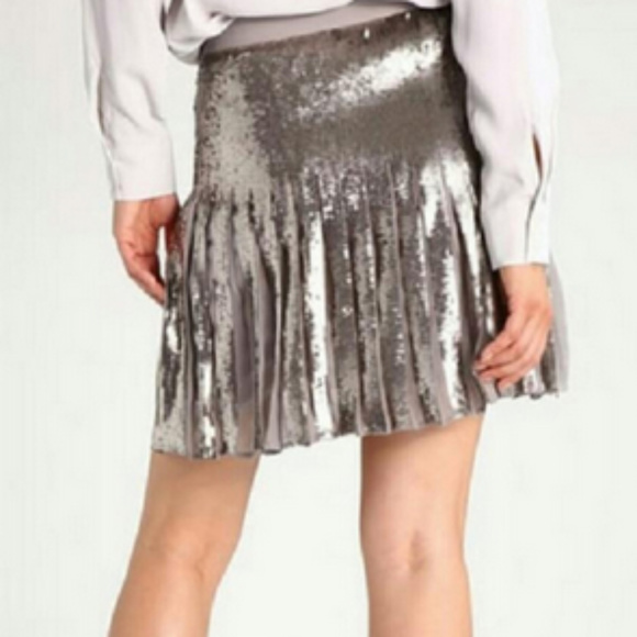 pleated silver sequin skirt